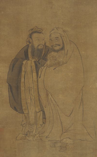 Konfuzius und Buddha wiegen einen Qilin, Ming-Dynastie von Unbekannt