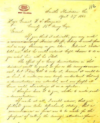 Zeitgenössische Kopie eines Briefes von U. S. Grant, Smith