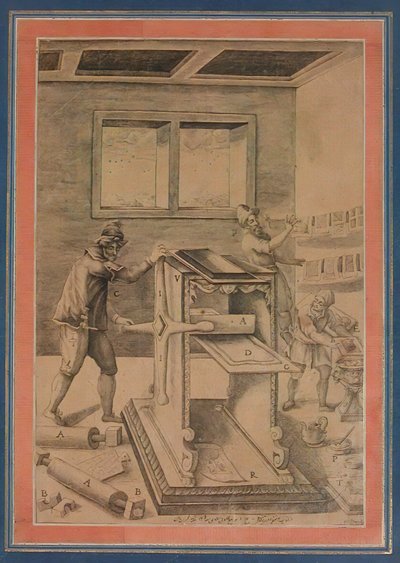 Kupferplatten-Drucker bei der Arbeit, Folio aus dem Davis-Album, Iran von Unbekannt