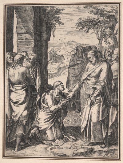 Kopie von Cornelis Cort: Christus übergibt den Schlüssel der Kirche an den heiligen Petrus, um 1567 von Unbekannt