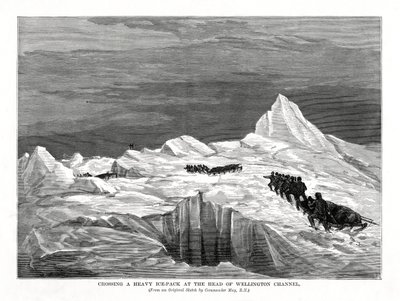 Überquerung eines schweren Eisfeldes am Kopf des Wellington-Kanals, 1877 von Unbekannt