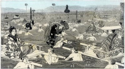 Überquerung des Oho-e-ga-wa in der Provinz Suraga, 1856 von Unbekannt