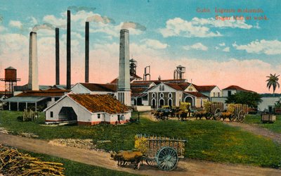 Kuba: Ingenio moliendo. Zuckerfabrik bei der Arbeit, um 1900 von Unbekannt