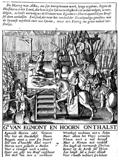 Enthauptung von Graf Egmont und Hoorn in Brüssel während der spanischen Tyrannei in den Niederlanden, 1568 von Unbekannt