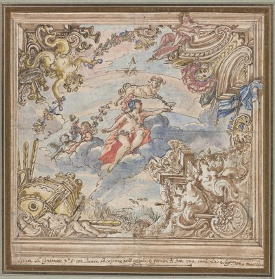 Entwurf für eine Decke: Mars und Widder, 1700er Jahre von Unbekannt