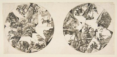 Entwürfe für Platten aus Oudrys Illustrationen zu La Fontaines Fabeln, nach 1755 von Unbekannt