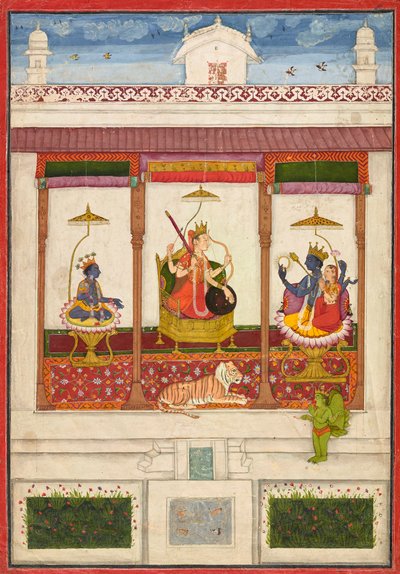 Devi mit Krishna und Vishnu in einem Palast, ca. 1645-1655 von Unbekannt