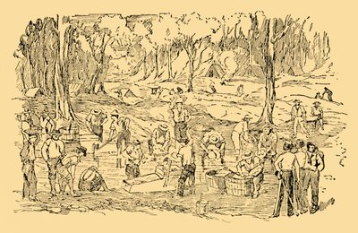 Goldgraben und -waschen in Australien im Jahr 1851, um 1930 von Unbekannt