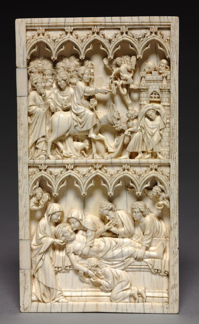 Diptychon mit Szenen aus dem Leben Christi rechter Flügel: Einzug in Jerusalem und Grablegung von Unbekannt