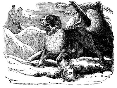 Hund vom Hospiz des Heiligen Bernhard findet einen Reisenden im Schnee, ca. 1840 von Unbekannt