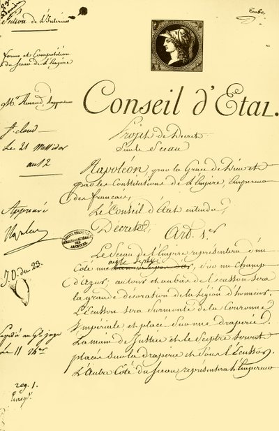 Entwurf eines Dekrets über die Form und Zusammensetzung des kaiserlichen Siegels, 10. Juli 1804, 1921 von Unbekannt