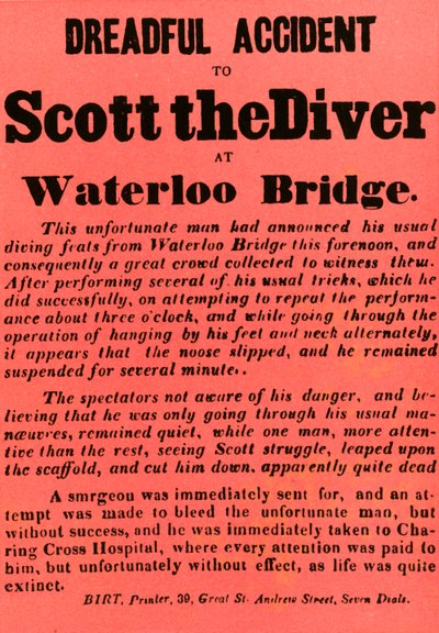 Schrecklicher Unfall von Scott dem Taucher an der Waterloo-Brücke, 1841, 1948 von Unbekannt