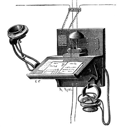 Edison-Sender und ein Pony-Kronen-Empfänger, New York, um 1891 von Unbekannt