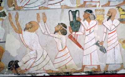 Ägyptische Wandmalerei, die die Präsentation von Tributen durch semitische Gesandte zeigt von Unbekannt