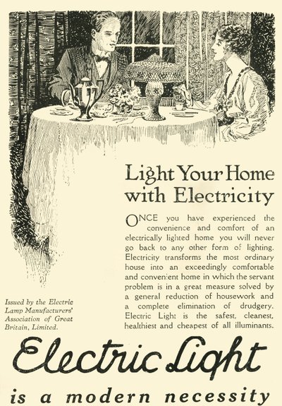 Elektrisches Licht ist eine moderne Notwendigkeit, 1920 von Unbekannt