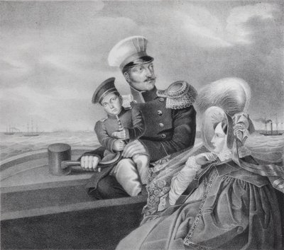 Kaiser Nikolaus I. und Kaiserin Alexandra Fjodorowna mit Sohn Konstantin Nikolajewitsch auf einer Bootsfahrt von Unbekannt