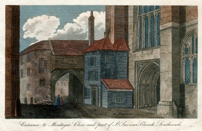 Eingang zu Montague Close und Teil der St. Saviours Kirche, Southwark, London, 1814 von Unbekannt