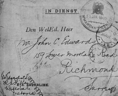 Umschlag adressiert von Colour-Sergeant Edwards, 2nd Royal Irish Rifles von Unbekannt