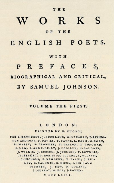 Faksimile-Titelseite der ersten Ausgabe von The Works of the English Poets, enthaltend Johnsons von Unbekannt