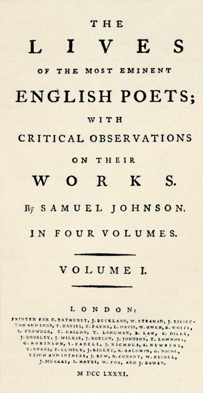 Faksimile-Titelseite reduziert von Johnsons Lives of the Poets - als separat neu aufgelegt von Unbekannt