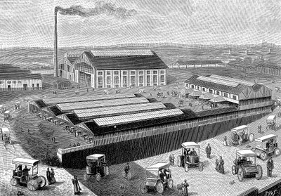 Fabrik zur Herstellung, Wiederaufladung und Wartung von Elektrotaxis, Aubervilliers, Frankreich, 1899 von Unbekannt