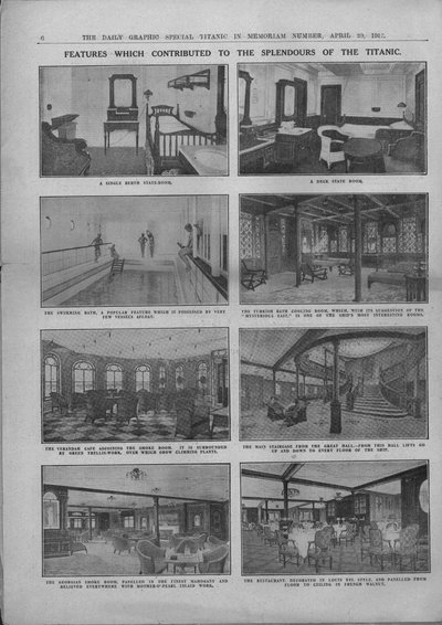 Merkmale, die zum Glanz der Titanic beitrugen, 20. April 1912 von Unbekannt