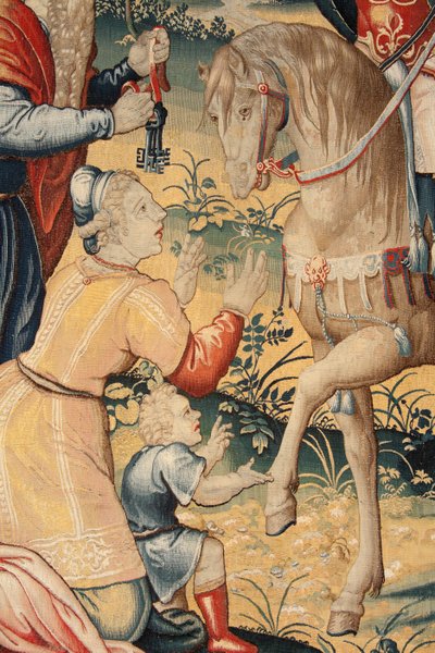 Flämischer Wandteppich. Serie Die Geschichte von Hannibal. Hannibal in Italien. Dritter Wandteppich der erhaltenen. Modelle anonymer Meister der Niederlande. Herstellung Brüsseler Werkstätten. Ca. 1570. Stoff Wolle und Seide von Unbekannt