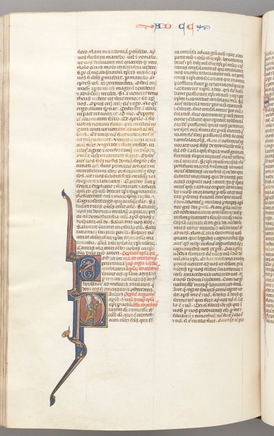 Fol. 445v, Korinther II, historisierte Initiale P, Paulus mit einem Schwert, ca. 1275-1300 von Unbekannt