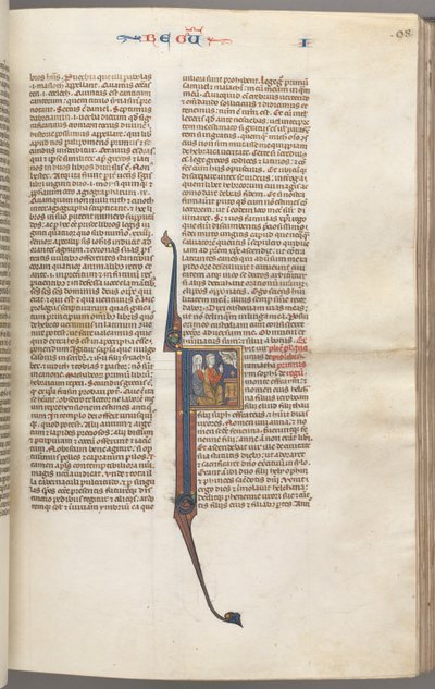 Fol. 98r, Könige I, historiierte Initiale F, Elkanah und Hannah knien vor einem Altar..., ca. 1275-13 von Unbekannt