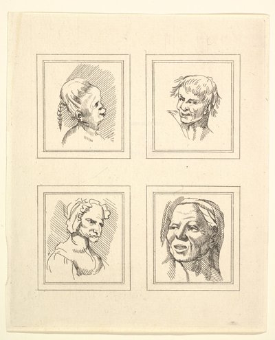 Vier Köpfe aus Karikaturen von Leonardo da Vinci, nach Zeichnungen von Wincelslaus Hollar von Unbekannt