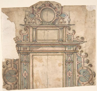 Fragment eines Entwurfs für architektonischen Rahmen, 16. Jahrhundert von Unbekannt