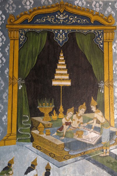 Fresko, das eine Szene aus dem Leben des Buddha im Wat Phra Doi Suthep zeigt: Junger Buddha als Prinz, Chiang Mai, Thailand von Unbekannt