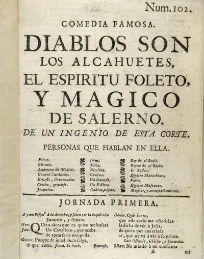 Frontispiz von "Diablos son los alcahuetes, el espiritu foleto, y magico de Salerno" von Unbekannt