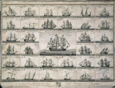 Gravur der Kriegs- und Handelsschiffe, die im Mittelmeer segelten von Unbekannt