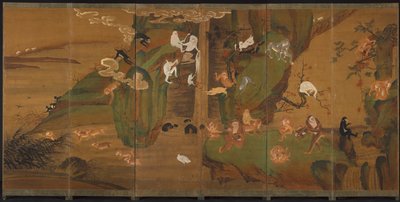 Gibbons in einer Landschaft, späte 1800er oder frühe 1900er von Unbekannt
