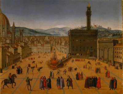 Hinrichtung von Girolamo Savonarola auf der Piazza della Signoria in Florenz 1498, frühes 17. Jahrhundert von Unbekannt