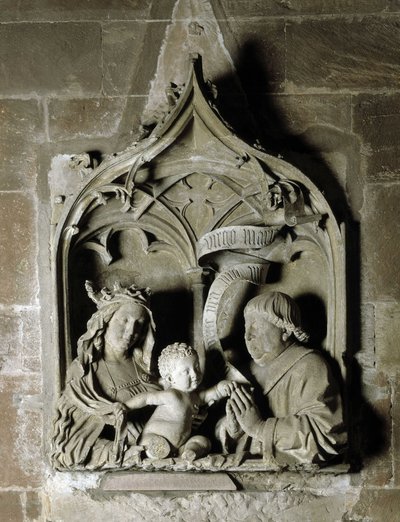 Gotische Kunst: Epitaph eines Kanonikers, Steinskulptur von Nicolas de Leiden. 1463, Kathedrale Notre Dame, Straßburg (Bas-Rhin) von Unbekannt