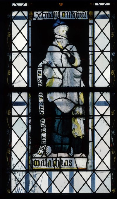 Gotische Architektur. Buntglasfenster, das den Propheten Maleachi darstellt. Kapelle von La Mailleraye, Abteikirche Notre Dame, Jumieges von Unbekannt