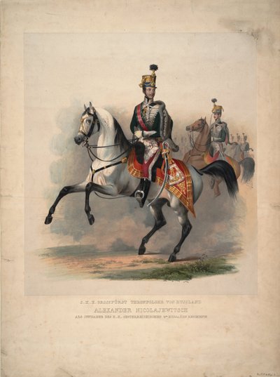 Großfürst Alexander Nikolajewitsch als Oberst des österreichischen 4. Husarenregiments, 1845 von Unbekannt