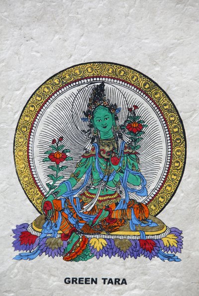 Grüne Tara, buddhistisches Symbol für Wohlstand. Kopan-Kloster, Bhaktapur, Nepal von Unbekannt