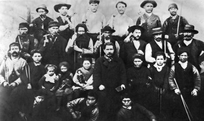 Gruppe Pariser Arbeiter, die an der Kommune teilnehmen, Fotografie. Pariser Kommune 1871 von Unbekannt