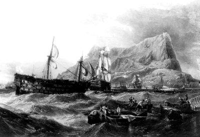 HMS Victory wird nach Gibraltar zurückgeschleppt, 1805 von Unbekannt
