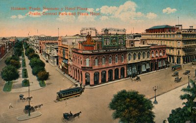 Habana: Prado, Neptuno und Hotel Plaza. Prado, Zentralpark und Plaza Hotel, ca. 1910 von Unbekannt