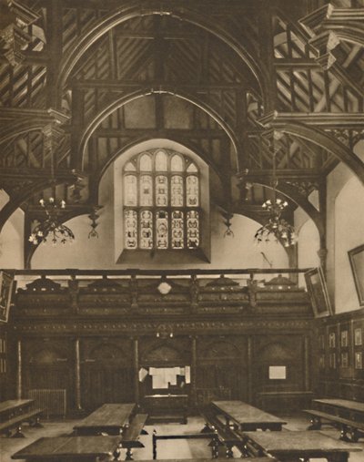 Halle von Grays Inn, wo die Komödie der Irrungen zu Shakespeares Lebzeiten aufgeführt wurde, um 1935 von Unbekannt
