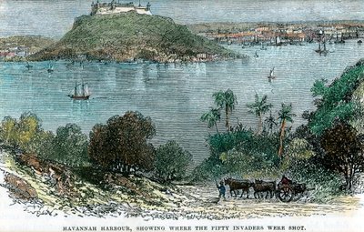 Havannah-Hafen, zeigt, wo die fünfzig Invasoren erschossen wurden, Kuba, ca. 1880 von Unbekannt