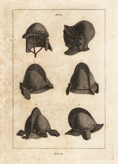 Helm mit nach unten öffnendem Visier im Tower of London, Doppelstangenhelm und Salet mit Ohrstücken von Unbekannt