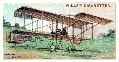 Henri Farman im Farman-Doppeldecker, französischer Flieger und Flugzeugkonstrukteur, um 1909 von Unbekannt