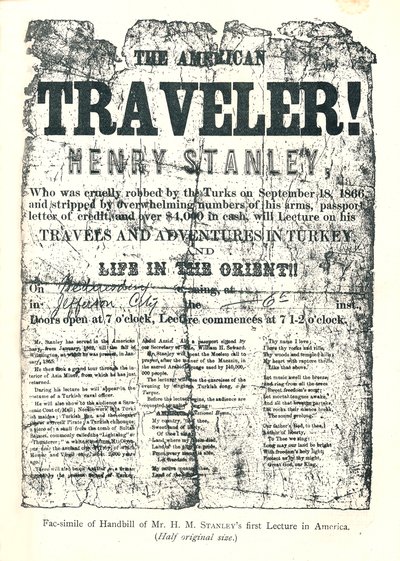 Henry M. Stanley, Flugblatt von der Vortragsreise in Amerika, Entdeckte im Alter von 31 Jahren Dr. Livingstone in Afrika von Unbekannt