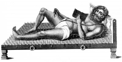 Hindu-Philosoph Pararum Soatuntre Perkasanund auf einem Bett aus Eisenspitzen liegend, 1811 von Unbekannt