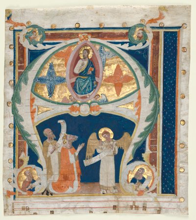 Historisierte Initiale A aus einem Graduale: Christus in Majestät mit König David..., um 1300-1340 von Unbekannt